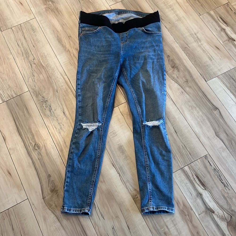 TOPSHOP MATERNITY UNDER BUMP JEANS RIPPED SKINNY BLUE